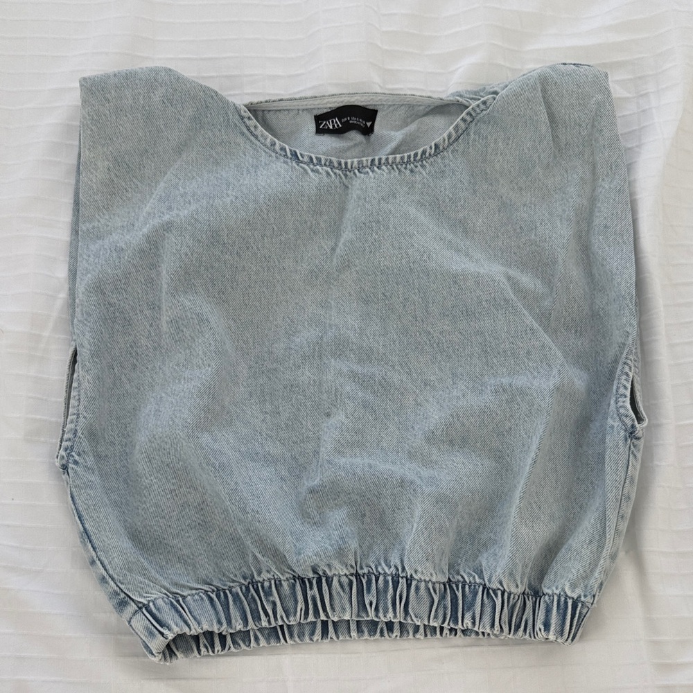 Zara Sky Blue Denim Top
